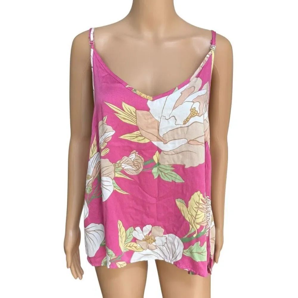 Cynthia Rowley tropical floral print tank top loose fit open back size L